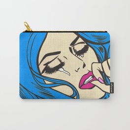 Blue Hair Crying Comic Girl Carry-All Pouch | Beauty, Comicbook, Popart, Acrylic, Vintage, Sadgirl, Romance, Painting, Love, Makeup 