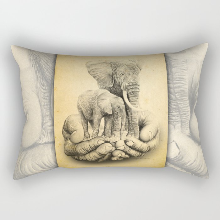 Refuge Elephants Drawing Rectangular Pillow