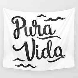 Pura Vida Costa Rica Waves in Black Wall Tapestry