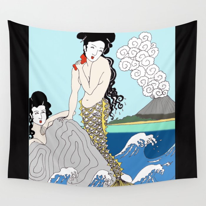 Japanese Mermaids Wall Tapestry