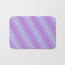 [ Thumbnail: Powder Blue & Orchid Colored Lined Pattern Bath Mat ]
