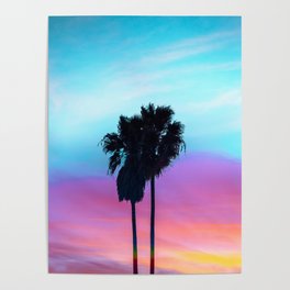Palm Tree Sunset | California Beach Pastel Clouds Poster