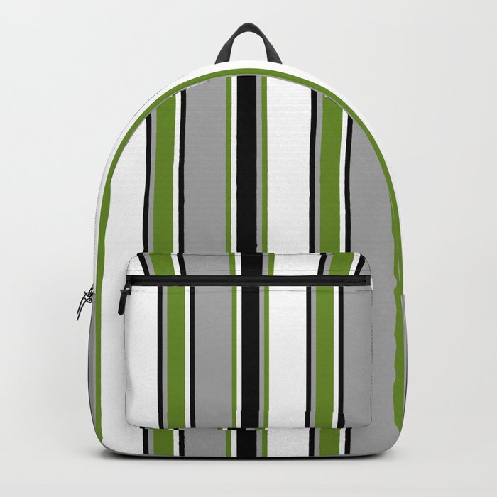 Dark Gray, Green, White & Black Colored Lines/Stripes Pattern Backpack