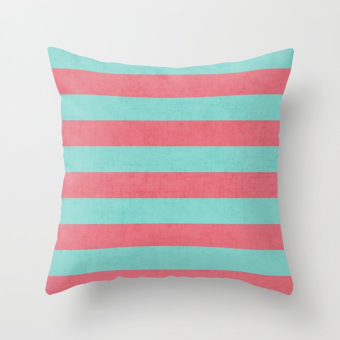 coral and teal stripes Throw Pillow