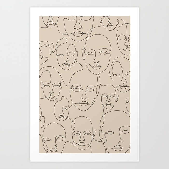Beige Face Thread Art Print