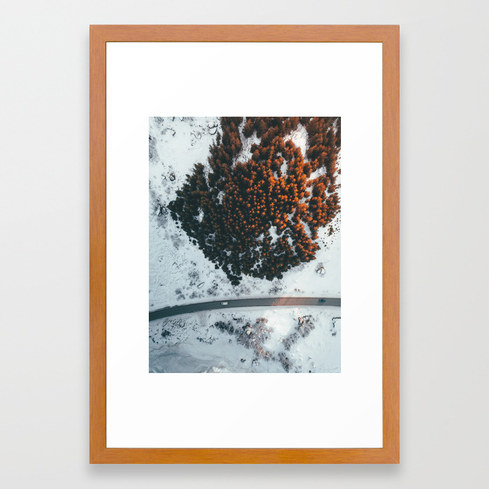 Orange Forest Winter Road Trip In Norway Framed Art Print By
