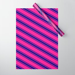 [ Thumbnail: Deep Pink and Blue Colored Striped/Lined Pattern Wrapping Paper ]