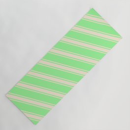 [ Thumbnail: Green and Beige Colored Stripes/Lines Pattern Yoga Mat ]