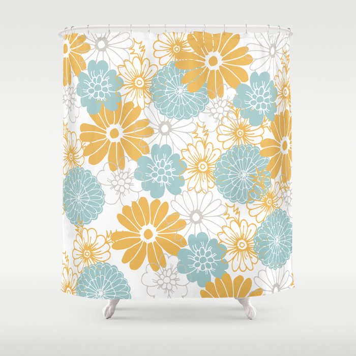 Mustard And Tiffany Blue Flowers Shower Curtain By 16floor Society6