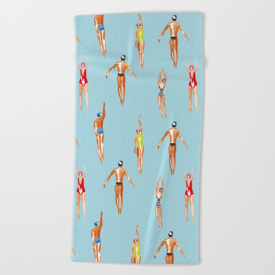 swimmer pattern Beach Towel