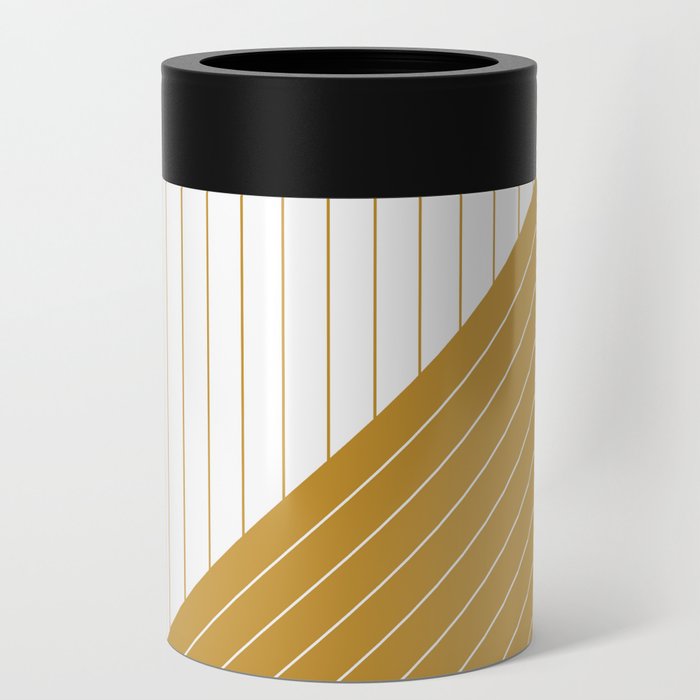 Elegant Pinstripes and Triangles White Yellow Gold Can Cooler