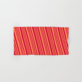 [ Thumbnail: Crimson & Coral Colored Lines/Stripes Pattern Hand & Bath Towel ]