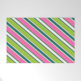 [ Thumbnail: Hot Pink, Teal, Green, and Light Cyan Colored Stripes/Lines Pattern Welcome Mat ]