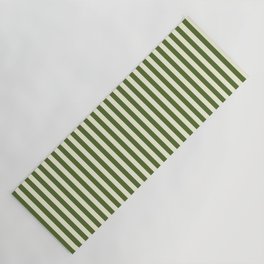 [ Thumbnail: Beige and Dark Olive Green Colored Pattern of Stripes Yoga Mat ]