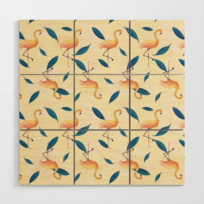 Yellow flamingo pattern Wood Wall Art
