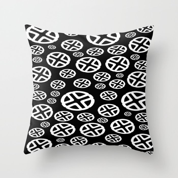 Scattered Circles - Black and White Pattern of Circles and Crosses Throw Pillow