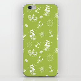 Light Green And White Silhouettes Of Vintage Nautical Pattern iPhone Skin