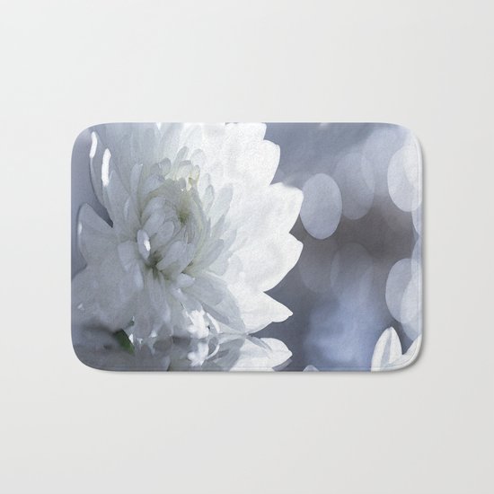 White flower with bokeh on a grey background included wonderful light Bath Mat