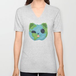 Earth Cat V Neck T Shirt