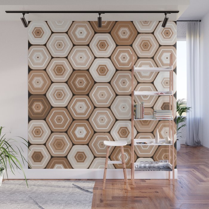 Multicolor Sepia Beige Tan Brown Hexagons Wall Mural