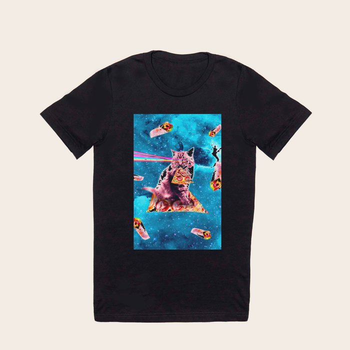 Space Cat Eating Pizza Rainbow Laser Eyes Burrito T Shirt by