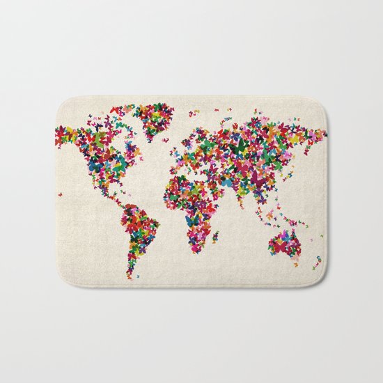 Butterflies Map of the World Map Bath Mat