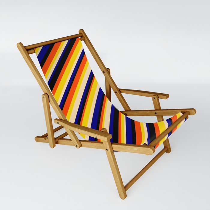 Eye-catching Red, Yellow, Beige, Blue & Black Colored Striped Pattern Sling Chair