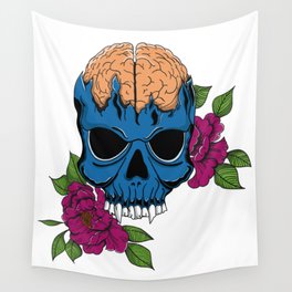 Skull with flowers Illustration Wall Tapestry