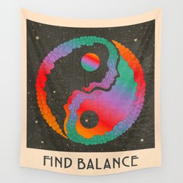 Yin And Yang, Find Balance, Psychedelic Rainbow Art Wall Tapestry