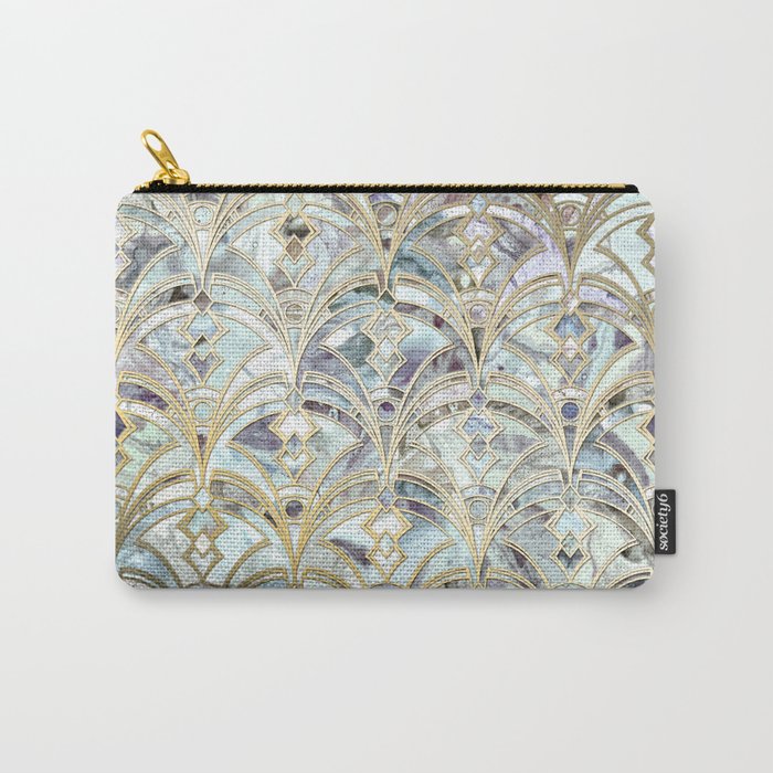 Pale Bright Mint and Sage Art Deco Marbling Carry-All Pouch