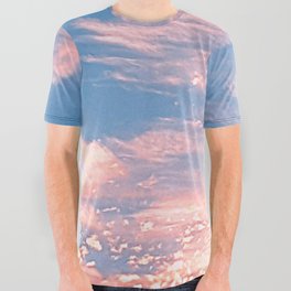 Pink Clouds in Bright Blue Sky All Over Graphic Tee