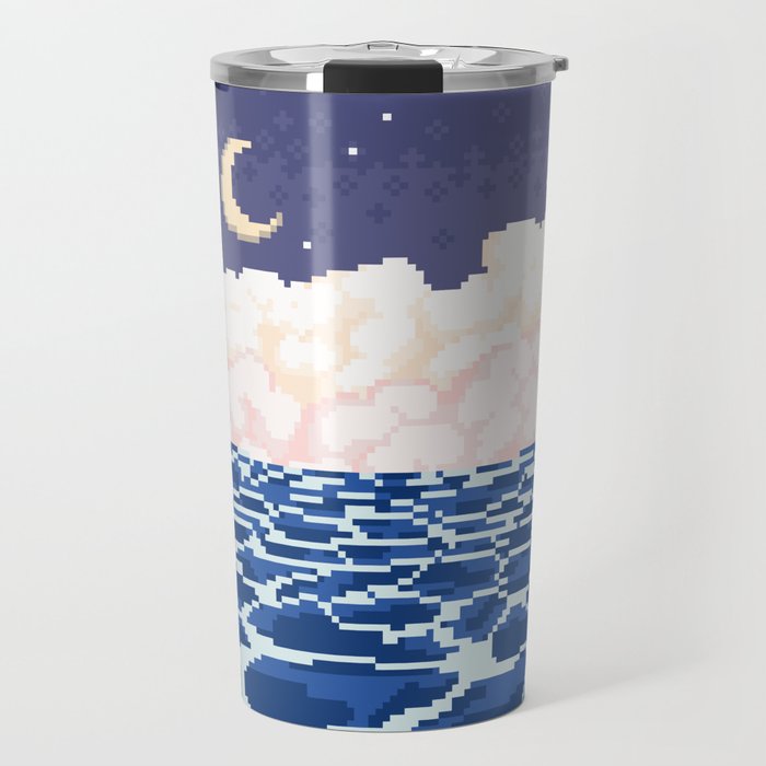 Pixelart Moonlit Oceanscape Travel Mug