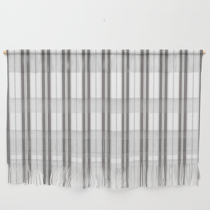 Charcoal Grey and White Vertical Vintage American Country Cabin Ticking Stripe Wall Hanging