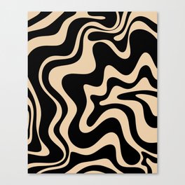 Retro Liquid Swirl Abstract Pattern in Black and Camel Canvas Print