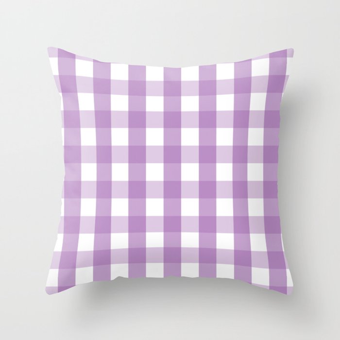 Gingham Plaid Pattern (lavender/white) Throw Pillow