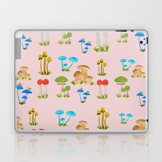 Lovely Mushrooms Pink Background Laptop & iPad Skin