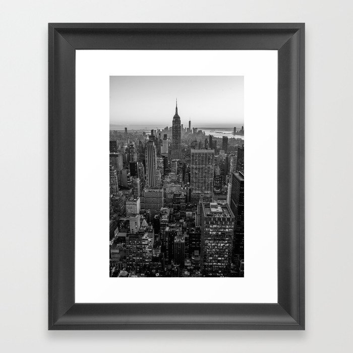 New York Skyline - Manhattan Black and White Framed Art Print