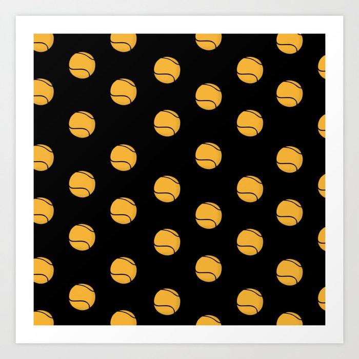 Tennis Ball Print On Black Background Pattern Art Print