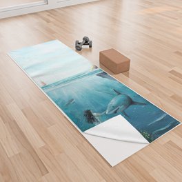 Surreal Ocean Dream 'Fairy Girl and the Shark' Yoga Towel
