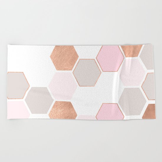 GEO HEXAGON ROSEGOLD PASTEL Beach Towel