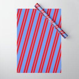 [ Thumbnail: Red and Cornflower Blue Colored Lines Pattern Wrapping Paper ]