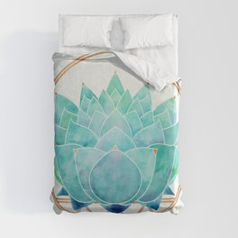Modern Succulent with Metallic Gold Watercolor Duvet Cover
