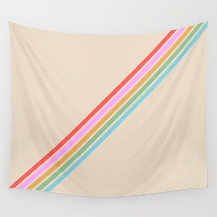 Basajaun - Colorful Thin Lines on Beige Wall Tapestry