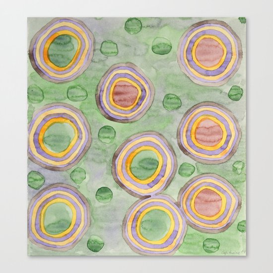 Luminous Ringed Circles on Green Canvas Print