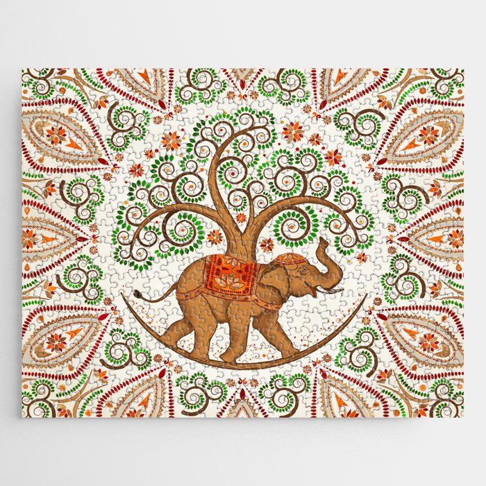 Elephant Tree of life in Mandala N2 Jigsaw Puzzle