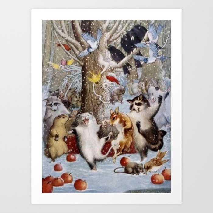 Woodland Animals Christmas in the Woods Art Print