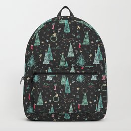 Chalk it Up to a Happy Holiday - Simple Chalk Christmas Pattern Backpack | Wreath, Livingroomdecor, Christmastree, Festive, Illustration, Drawing, Holiday, Retro, Candycanes, Chalk 