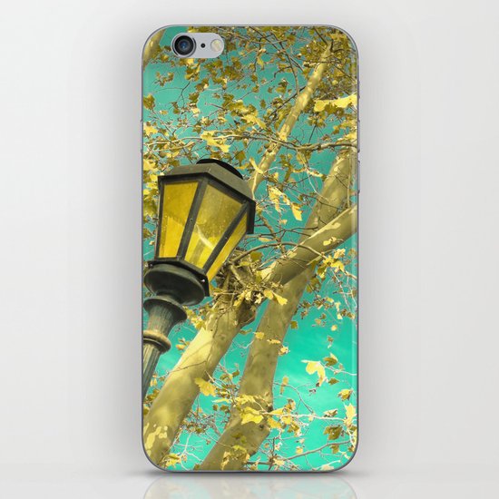 Autumn Gold Leafs in Turquoise Sky iPhone & iPod Skin
