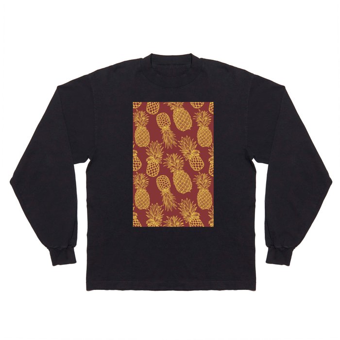 Fresh Pineapples Maroon & Yellow Long Sleeve T Shirt