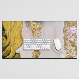 Golden Tears (Freya's Heartache) Version 2 in pink female still life portrait painting by Gustav Klimt for bedroom, home, and wall decor Desk Mat